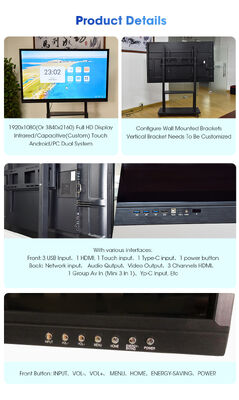 Android I5 Computer System Multi Touch 20 Points Teaching Meeting Touch Display Screen 55 75 86 98 Inch Interactive Smart Board