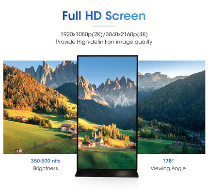 75 Inch Full Screen Digital Signage Indoor Non Touch Floor Stand 4k Lcd Advertising Display Screen