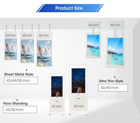 49 Inch Hanging Lcd Monitor Double Side Window Display Vertical Ceiling Mounted Digital Signage Lcd Screen for Shopping Mall