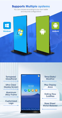 75 86 Inch Chinese Picture Videos Digital Signage Indoor Floor Stand Advertising Wifi App Control Full Screen Digital Displays