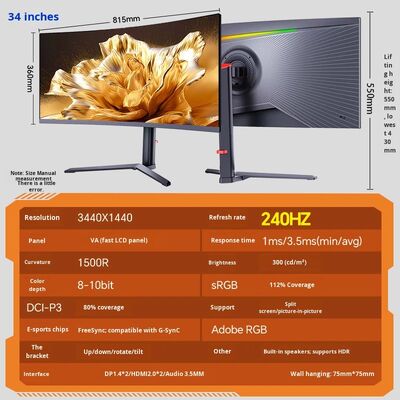 New 34/49 Inch 4K 144Hz Curved ASV Gaming Monitor with Fish Screen for Desktop Use